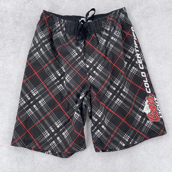 Coors Light Plaid BOARD‎ SHORTS Black Gray Red Swim Trunks Mesh Lined Mens S - Picture 1 of 6